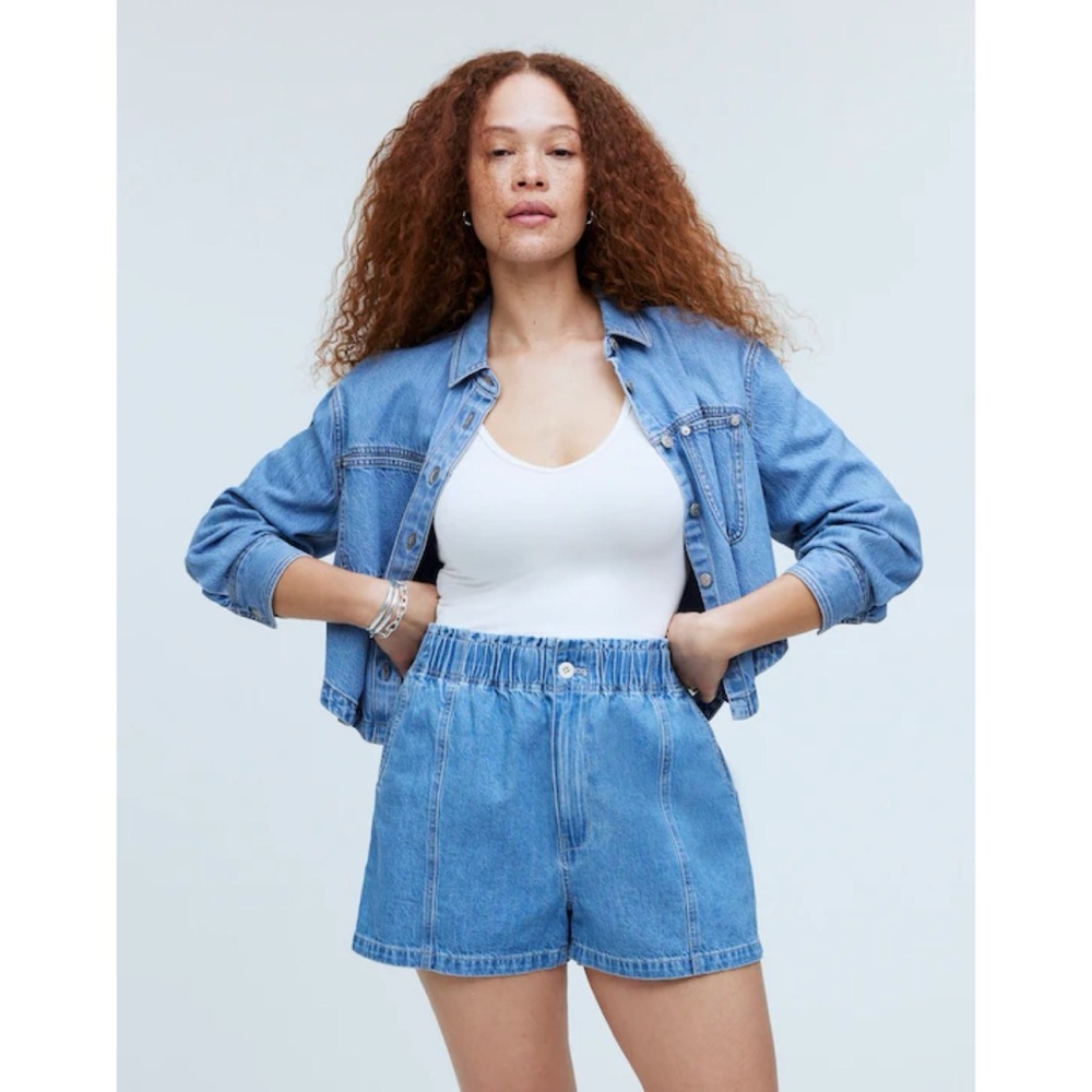 Madewell Denim Pull-On Paperbag Shorts in Bunten Wash Blue Light Wash